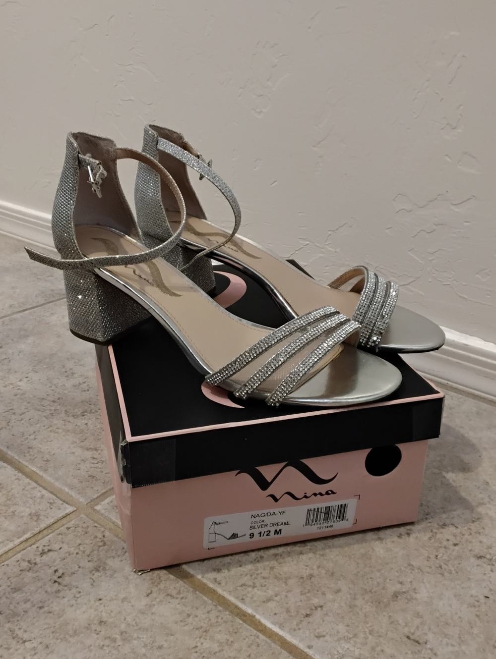 Nina Silver Sparkle Block Heel Sandals